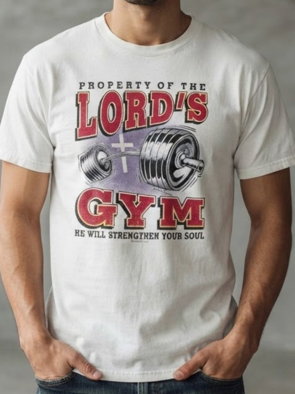 Vintage Lord’s Gym His Pain Your Gain Religious Graphic T-Shirt Men's XL
